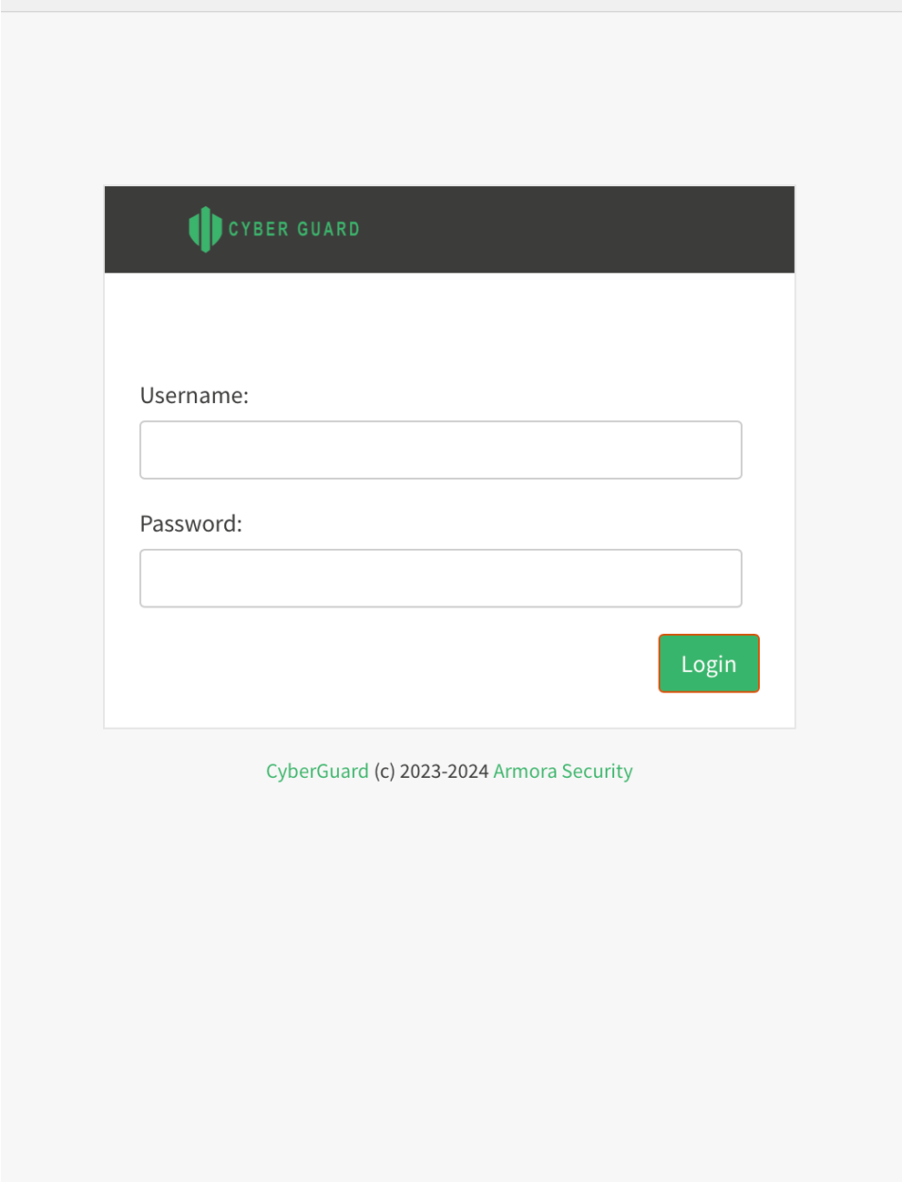 Dashboard interface of the Cyber Guard firewall